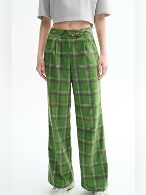 Frnch Paris Green Plaid High Waist Trousers